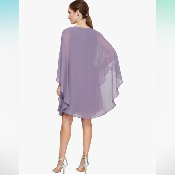 S.L. Fashions Women's Two Piece Knee Length Capelet Jacket Dress Keyhole Necklin - Picture 4 of 12